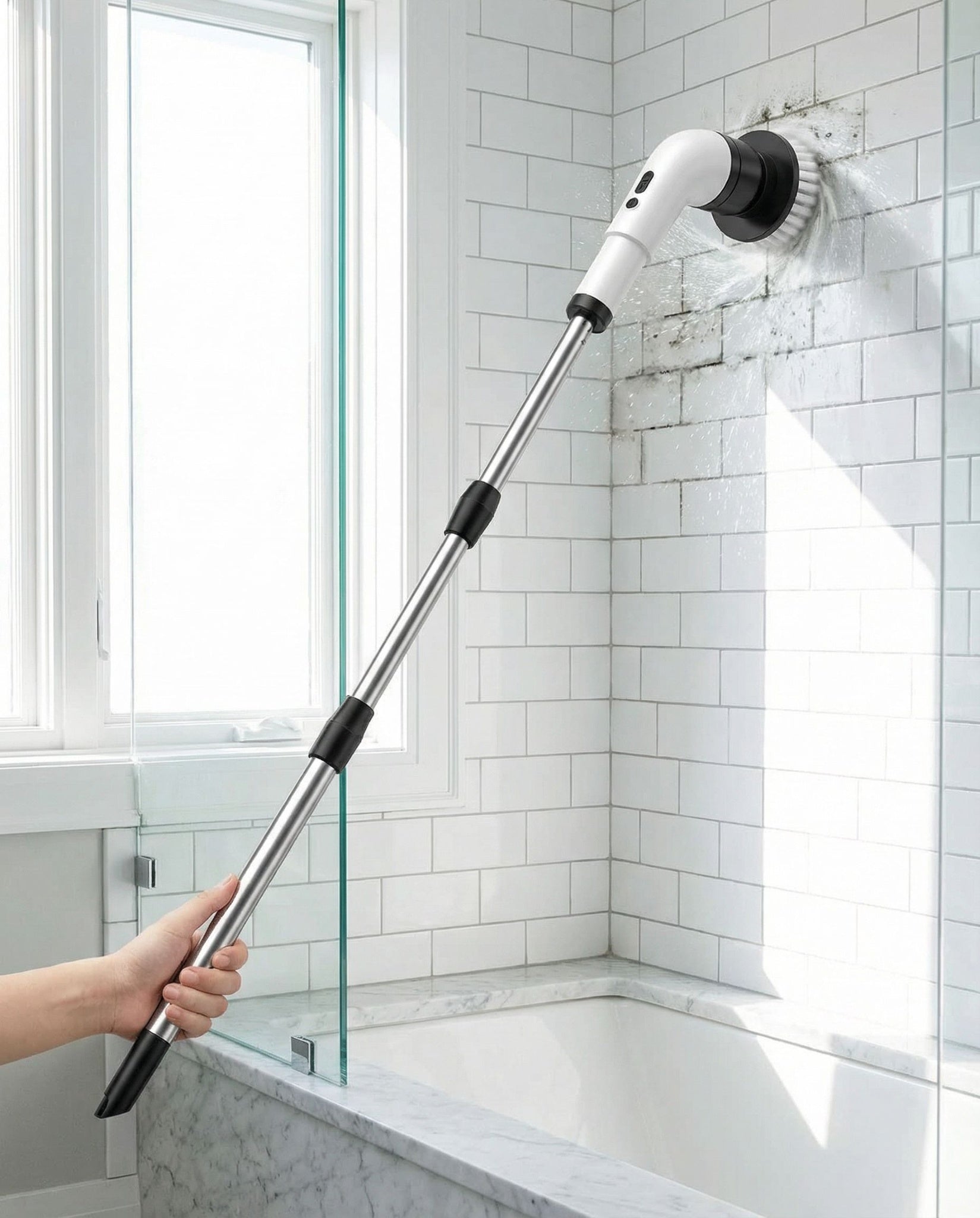 Electric Spin Scrubber Cordless - Power Scrubber for Shower Cleaning, Bathroom Scrub Brush with 7 Replaceable Brush Heads & Extendable Handle, 2-Speed Electric Cleaner