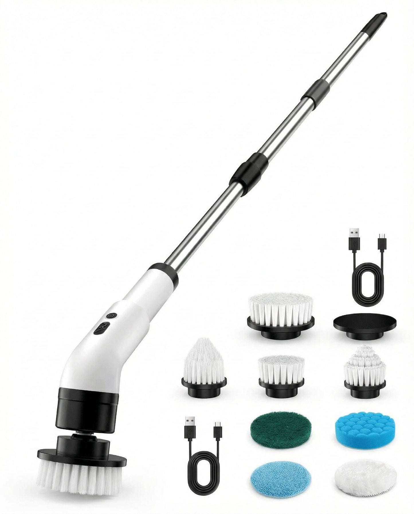 Electric Spin Scrubber Cordless - Power Scrubber for Shower Cleaning, Bathroom Scrub Brush with 7 Replaceable Brush Heads & Extendable Handle, 2-Speed Electric Cleaner