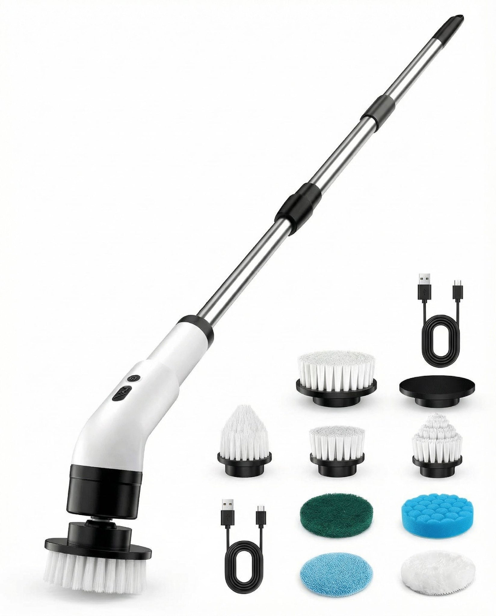 Electric Spin Scrubber Cordless - Power Scrubber for Shower Cleaning, Bathroom Scrub Brush with 7 Replaceable Brush Heads & Extendable Handle, 2-Speed Electric Cleaner