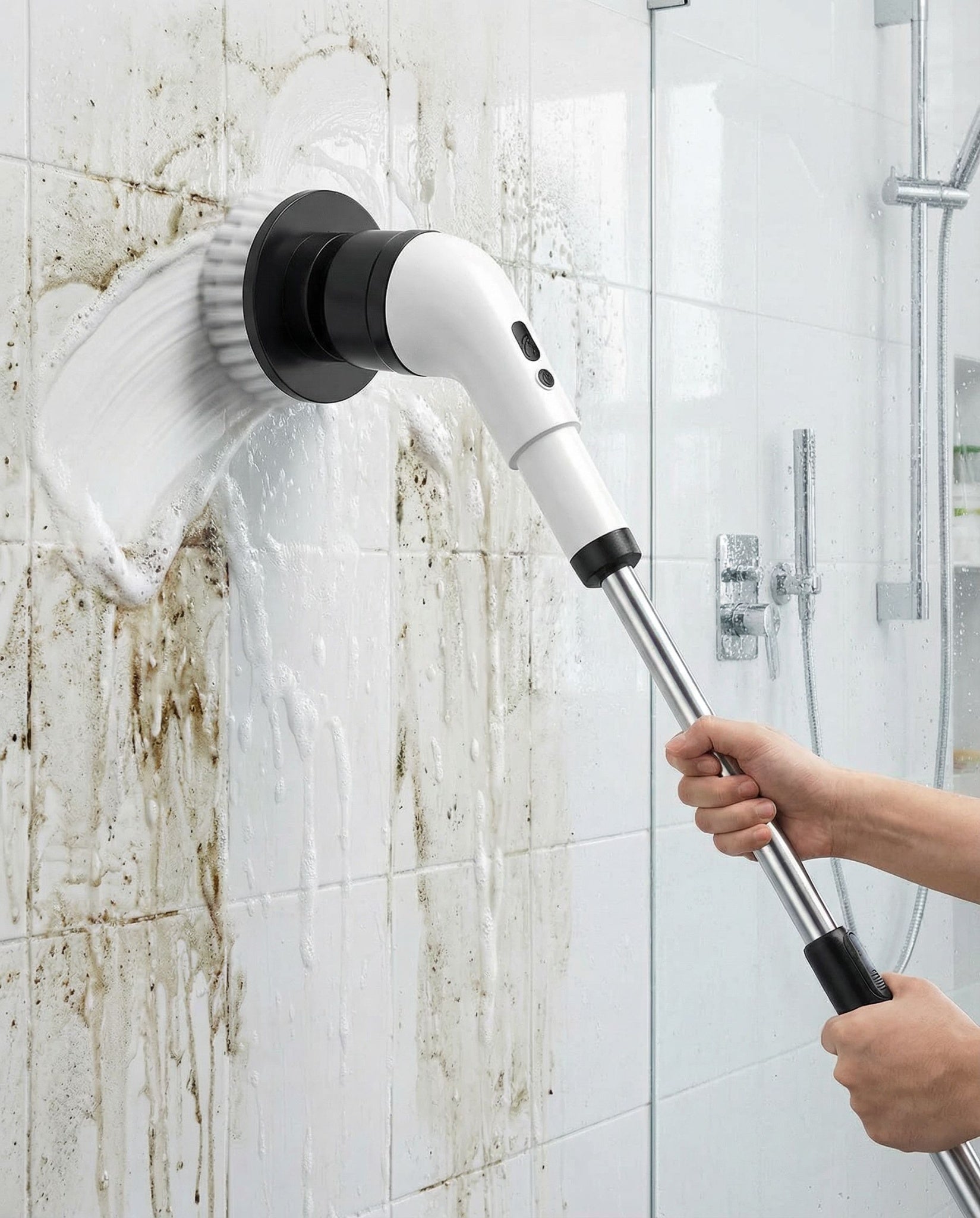 Electric Spin Scrubber Cordless - Power Scrubber for Shower Cleaning, Bathroom Scrub Brush with 7 Replaceable Brush Heads & Extendable Handle, 2-Speed Electric Cleaner